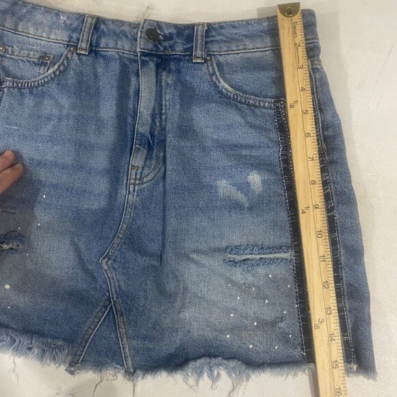 Free People Embellished Distressed Denim Mini Skirt Size 1 US M Boho Hippie - Picture 6 of 8